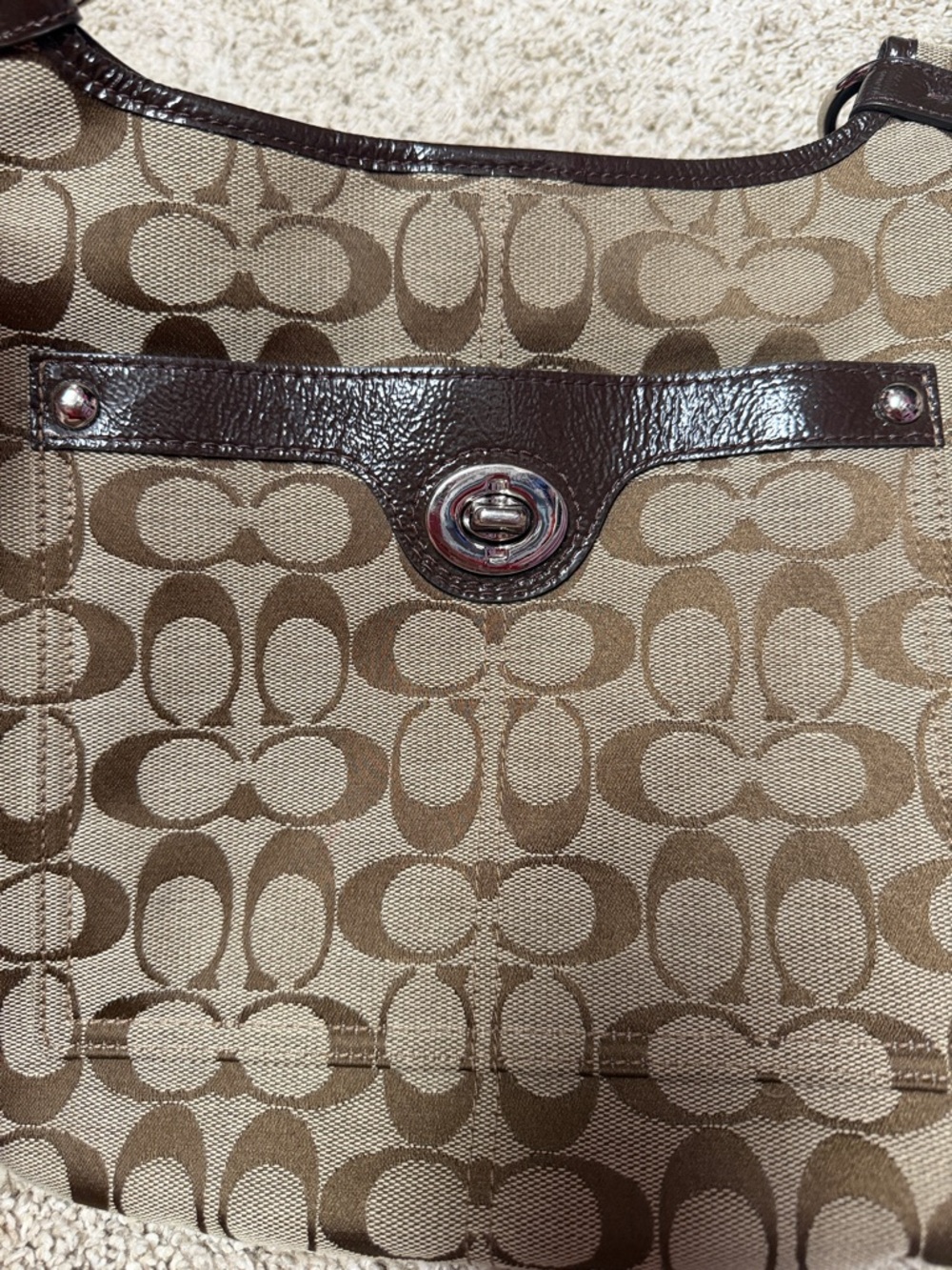 Coach Signature Canvas Shoulder Bag in Brown and Tan - Picture 2 of 8